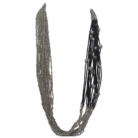 Tahitian Pearls Black Spinel Multi Strand Necklace 18 Karat Gold Clasp