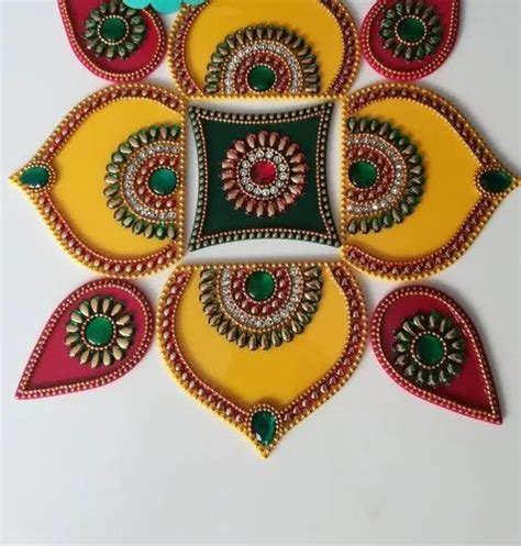 Red Acrylic Diya Design Rangoli For Decoration Packaging Type Packet