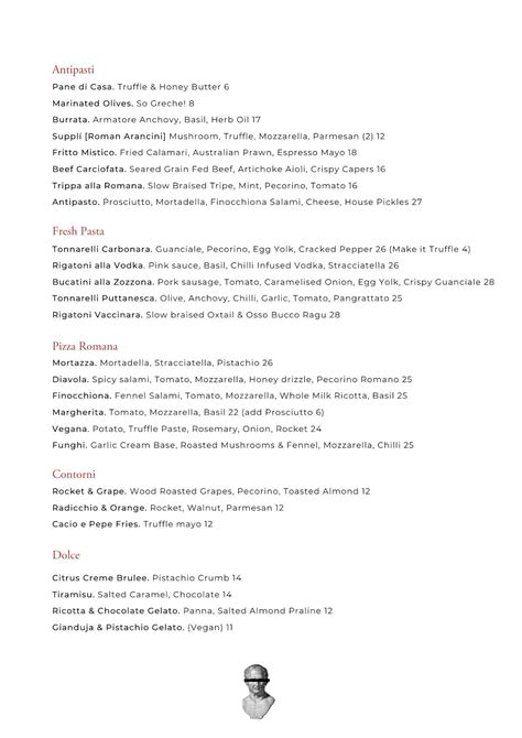 Menu At Cicerone Cucina Romana Restaurant Surry Hills