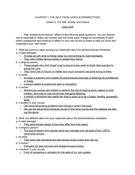 Chapter Lesson The Self Society And Culture Analysis Chapter