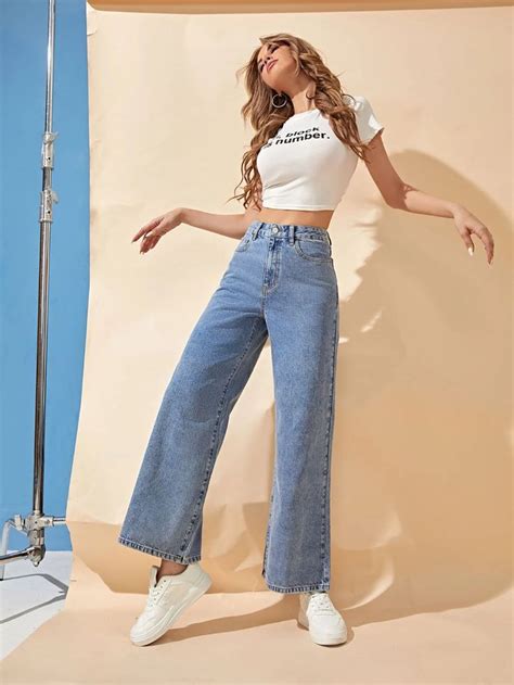 Shein Recycled Denim High Waist Wide Leg Jeans Shein Usa Outfit Jeans