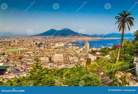 Aerial View Of Napoli With Mount Vesuvius At Sunset Campania Italy