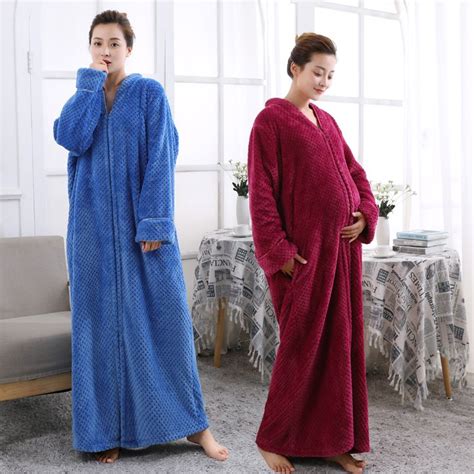 Women Plus Size Thickening Flannel Extra Long Thermal Bathrobe Lovers Zipper V Neck Winter Wa