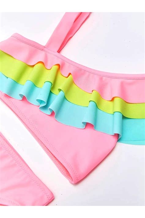 Deep Beach Renkli Volanl K Z Ocuk Bikini Tak M Db Bt Fiyat Yorumlar Trendyol