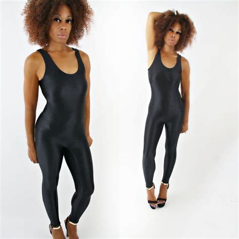 Vintage 80s Black Spandex Unitard Body Con Catsuit