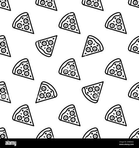 Pizza Pattern With Hand Drawn Icons Pizza Slices Trendy Vector Black