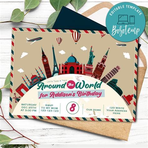 Around The World Party Invitation Template Instant Download Createpartylabels