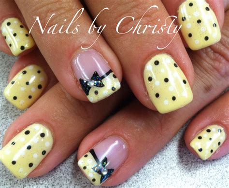 Yellow Polka Dot Bow Shellac Nails By Christy Mane Tamers Mishawaka