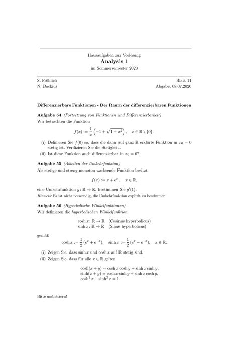 Hausaufgaben 11 Sommersemester 2020 Hausaufgaben Zur Vorlesung