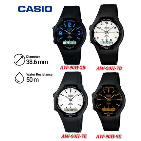 Casio Aw H Men Analog Digital Dual Time Black Resin Band Watch