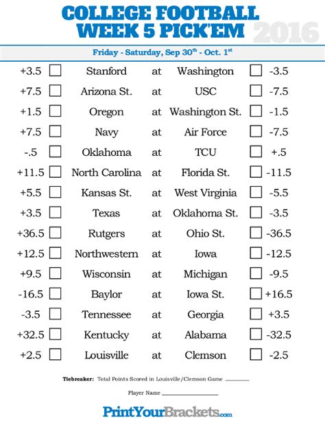 Week 5 Nfl Picks Printable