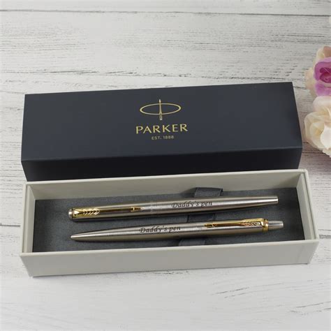 Personalised Pen Set Engraved Pen Stainless Steel GOLD TRIM - Etsy