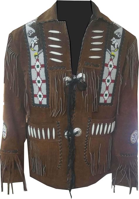 Classyak Herren Westernjacke Mit Fransen Knochen Und Perlen Aus