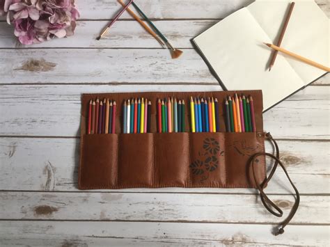 Personalized Leather Pencil Roll Pen Roll Pencil Roll Up Case Artist