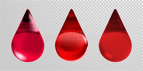 Blood Drops Isolated On Transparent Background Vector 3d Realistic Red