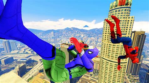 Gta Rainbow Spiderman Jumping Off Highest Buildings Jumps Fails