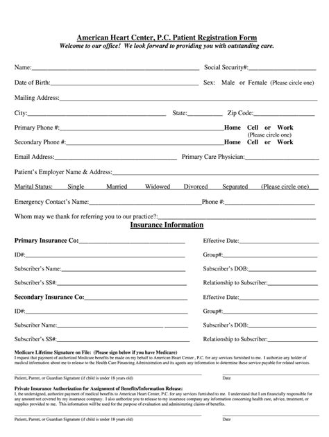 Fillable Online American Heart Center P C Patient Registration Form Fax Email Print