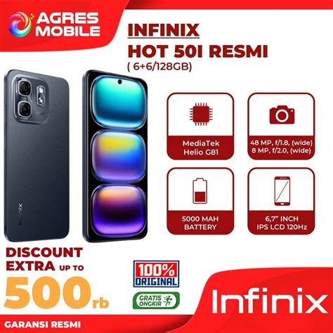 Jual Infinix Hot 50i 6 128GB Up To 12GB Extended RAM Helio G81 6 7 Inch 120Hz Garansi