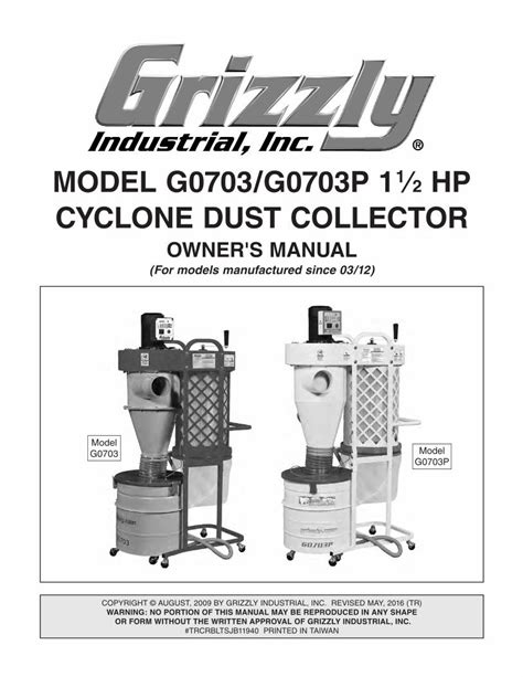 PDF CYCLONE DUST COLLECTOR Grizzlycdn0 Grizzly Manuals G0703 M