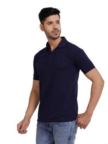 Spun Plain Men Navy Blue Polo Neck Matty Collar T Shirt At Rs 120 Piece