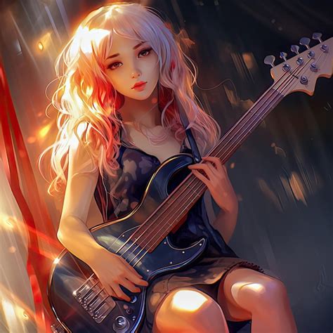 Premium AI Image Cute Anime Girl Playing Bass Guitar