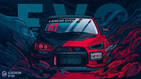 Wallpaper Digital Art Artwork Illustration Mitsubishi Lancer Evo X