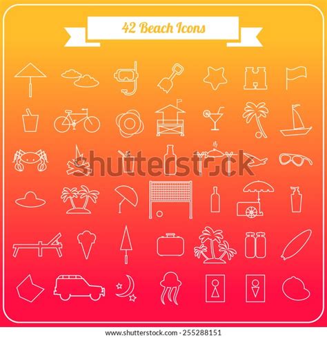 Beach Icons Set Flat Design Vector Stock Vector Royalty Free 255288151 Shutterstock