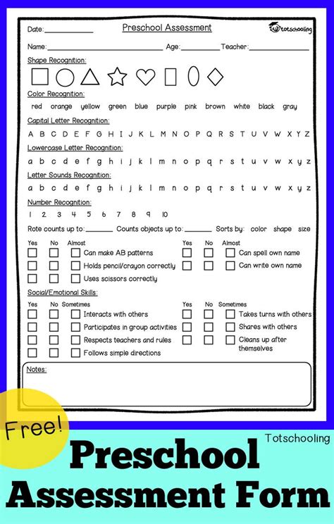 Preschool Assessment Worksheets Free Printable Kindergarten