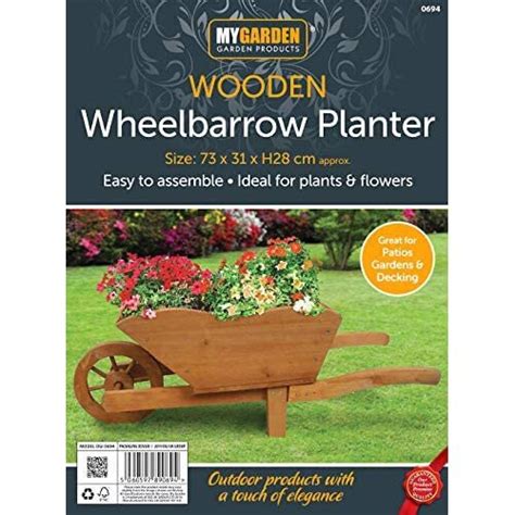 My Garden Wooden Wheelbarrow Planter Rustic Finish Wooden Garden Ornament Heavy Duty