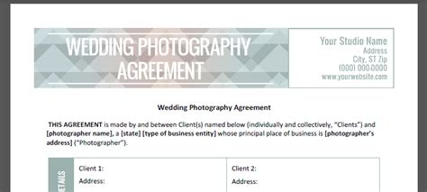 Wedding Photography Contract - The Shoot Space