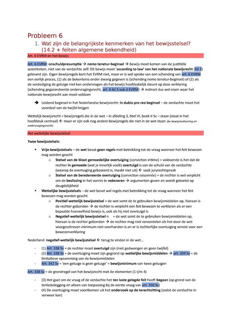 Probleem 6 Formeel Strafrecht Uitgebreid Met Selectie En Waardering