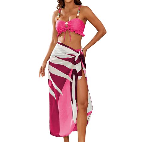 CAIVO Sexy Women Swimwear Swimsuit Beaded String 3PCS Bikini Relaxed Fit Beach Vacation Summer