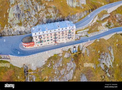 Aerial View Of The Belvedere Hotel And The Furka Pass Road Obergoms