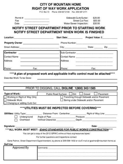 Fillable Online Right of Way Work Application Fax Email Print - pdfFiller 