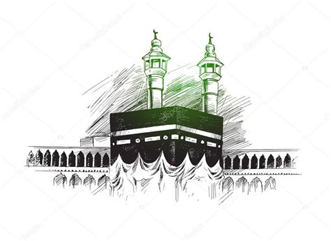 Holy Kaaba In Mecca Saudi Arabia Hand Drawn Sketch Vector Illus