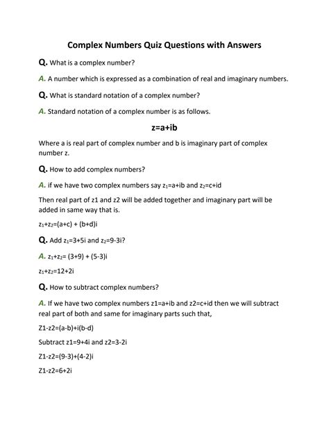 Solution Complex Numbers Quiz Questions With Answers Studypool