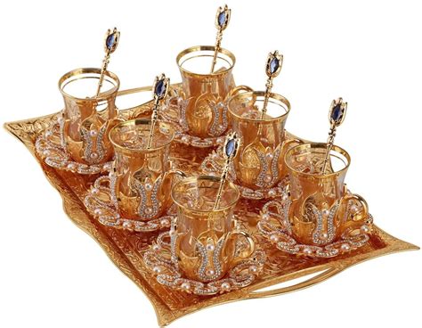 Turkish Arabic Tea Set With Tray Swarovski Coated Tea Set Of Etsy