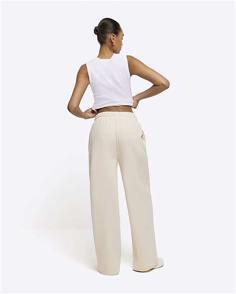 Cream Wide Leg Joggers River Island