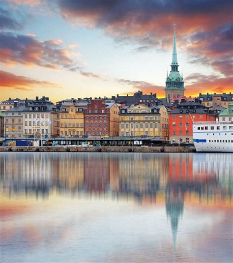 Stockholm Sverige Panorama Av Den Gamla Staden Gamla Stan