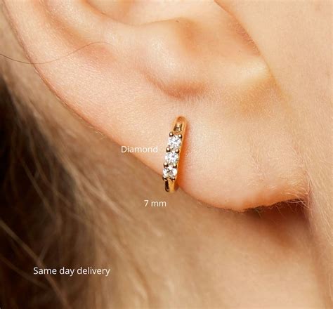 Gold Cartilage Hoopcartilage Earring14k Solid Gold Huggie Etsy