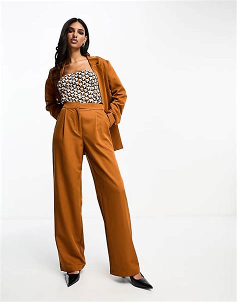 Vila Textured Pleat Front Wide Leg Trouser Co Ord In Rust Asos