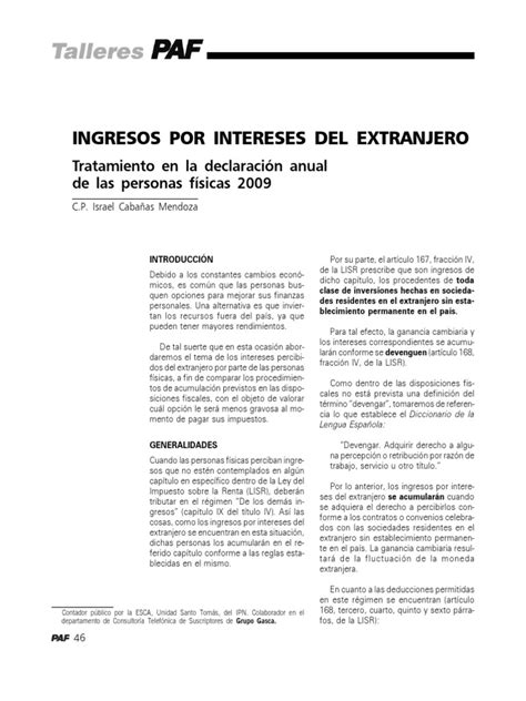 Ingresos Por Intereses Del Extranjero Tratamiento En La Declaración