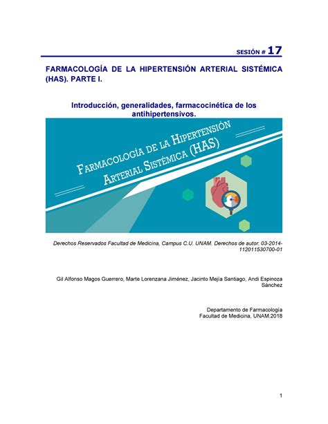 Farmacologia De La Hipertension Arterial Sistemica Has Parte I SesiÓn 17 FarmacologÍa De La