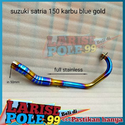 Pipa Leher Knalpot Satria Fu Karbu Blue Gold Bluemoon Full Stainless