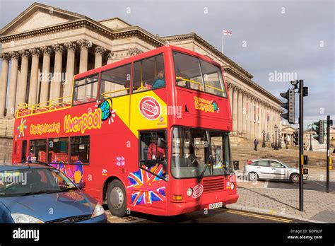 Liverpool Open Top Tourist Double Decker Bus In Front Of St George S