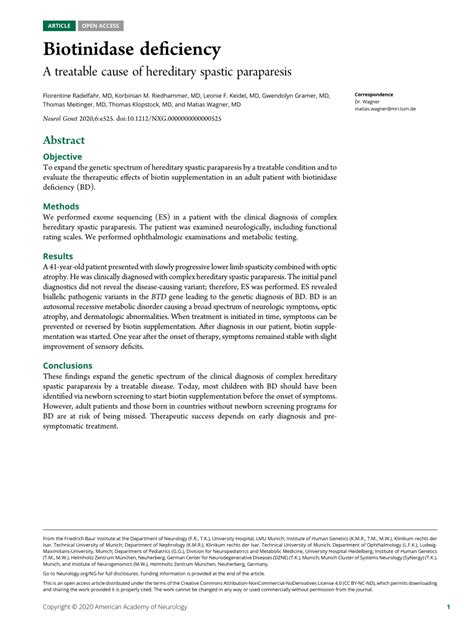 PDF Biotinidase Deficiency A Treatable Cause Of Hereditary Spastic