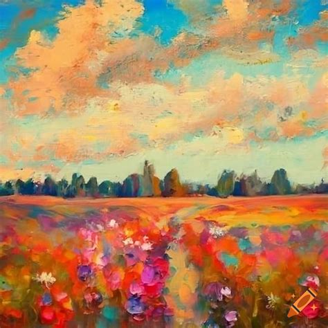 Colorful Retro Painting Of Wildflowers In A Field On Craiyon