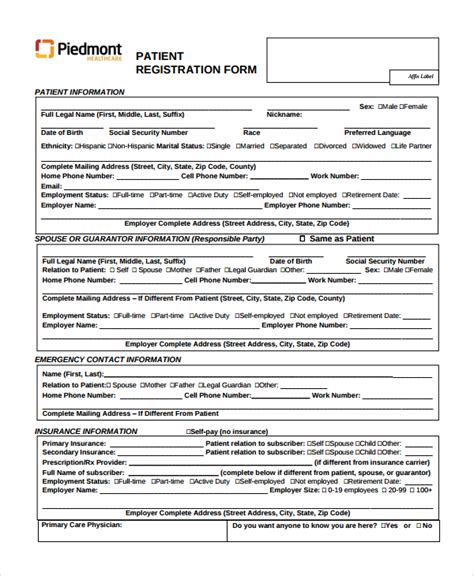 Free Sample Patient Registration Forms In Pdf Ms Word