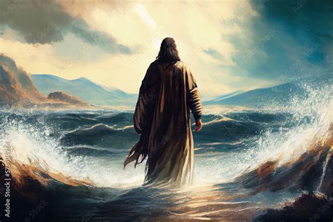 Jesus Christ Walking On Water On The Sea Of Galilee Generative Ai