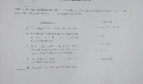 Solved Match The Descriptions In Column A With Word S Being Described